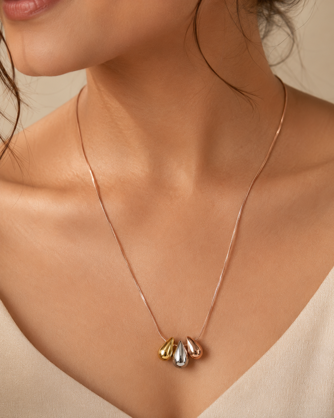 3-in-1 Tri-Tone Pendant Necklace for Women