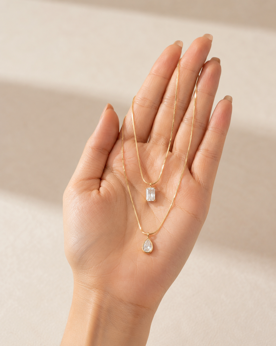 Minimalist Layered Diomonds Pendant Necklace for Women & Girls | Double Layer Diomond Necklace