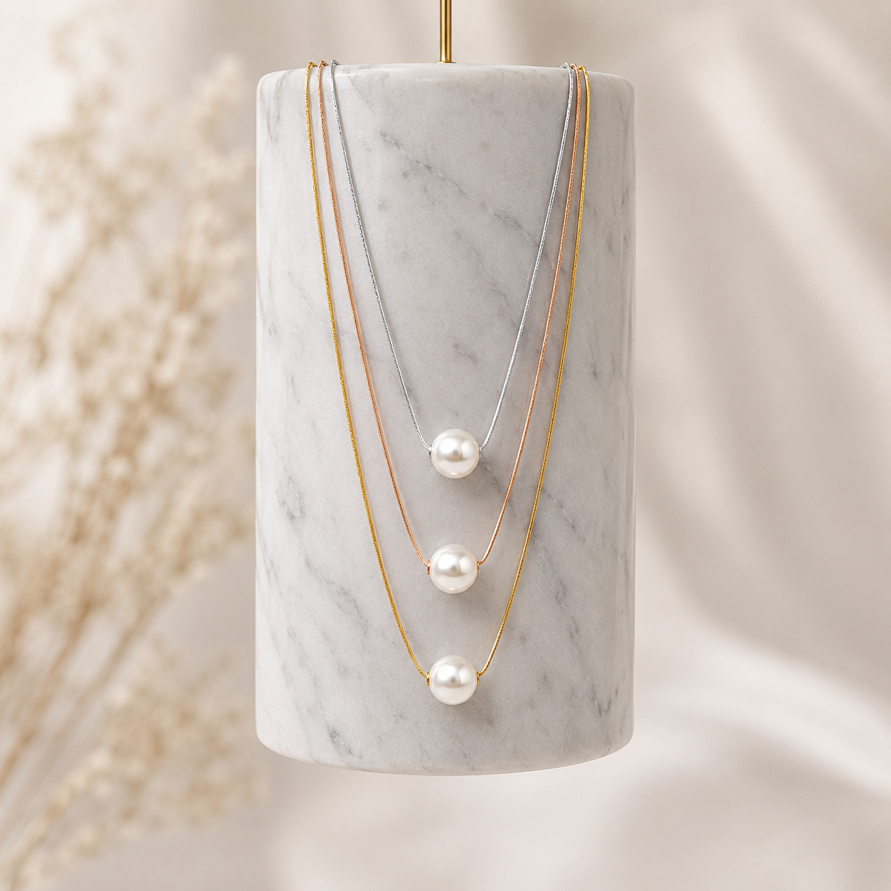 Minimalist Pearl Pendant Necklace for Women and Girls| Elegant three layer Necklace