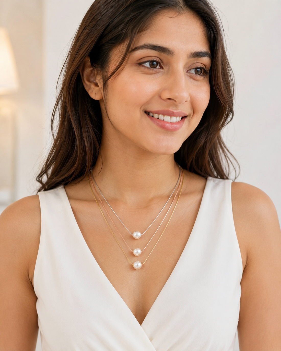 Minimalist Pearl Pendant Necklace for Women and Girls| Elegant three layer Necklace