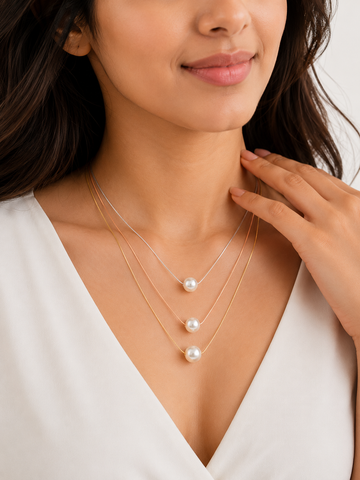 Minimalist Pearl Pendant Necklace for Women and Girls| Elegant three layer Necklace