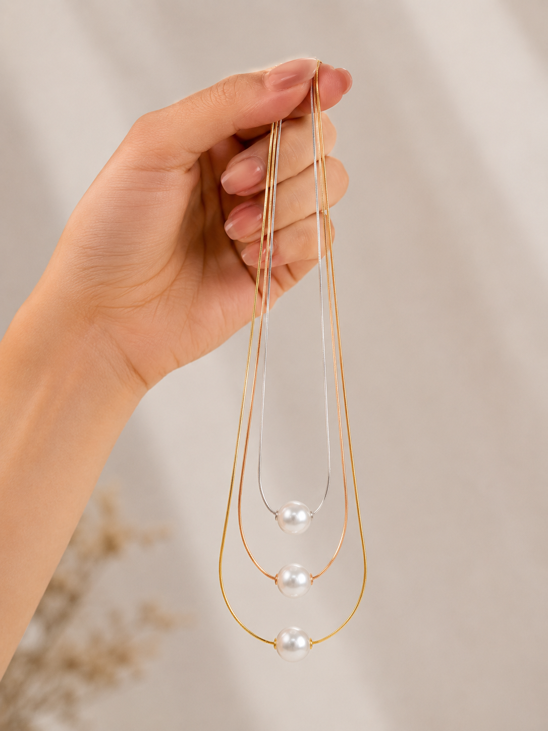 Minimalist Pearl Pendant Necklace for Women and Girls| Elegant three layer Necklace