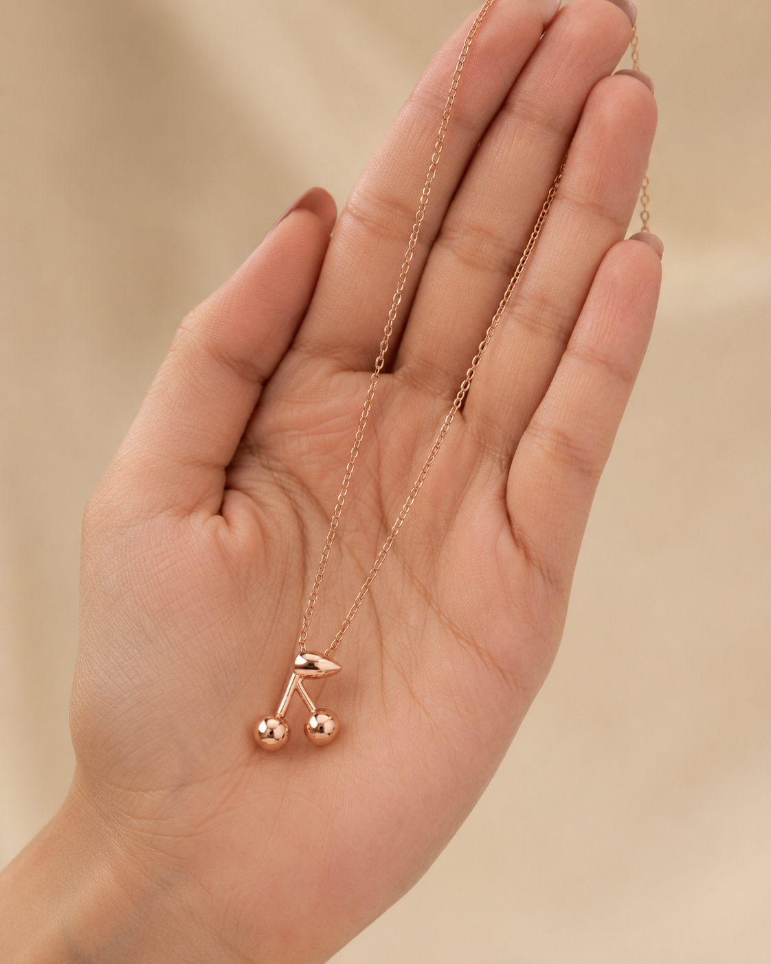 Sweet Cherry Rose Gold Pendant Necklace for Women | Minimalist Cherry Necklace