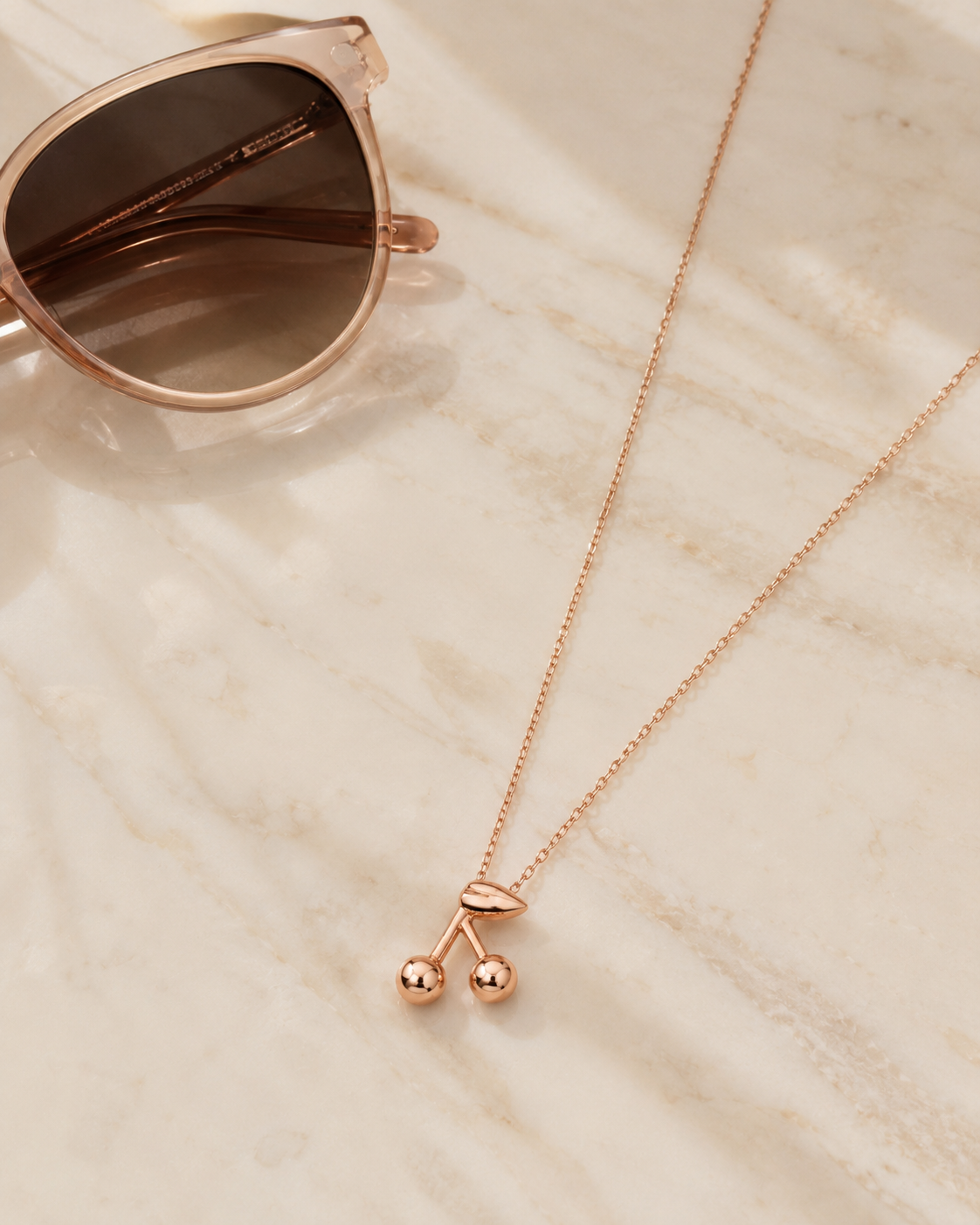 Sweet Cherry Rose Gold Pendant Necklace for Women | Minimalist Cherry Necklace