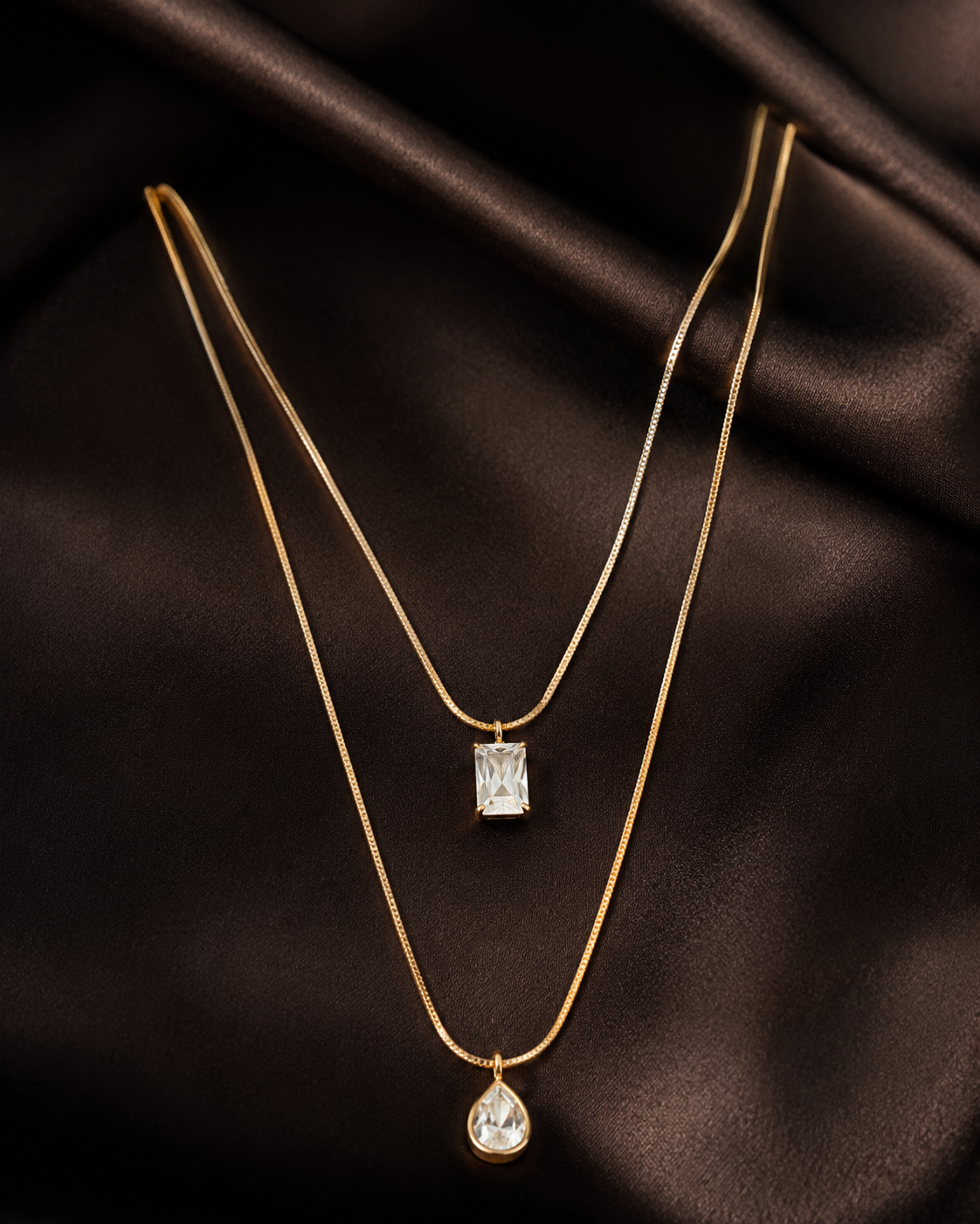 Minimalist Layered Diomonds Pendant Necklace for Women & Girls | Double Layer Diomond Necklace