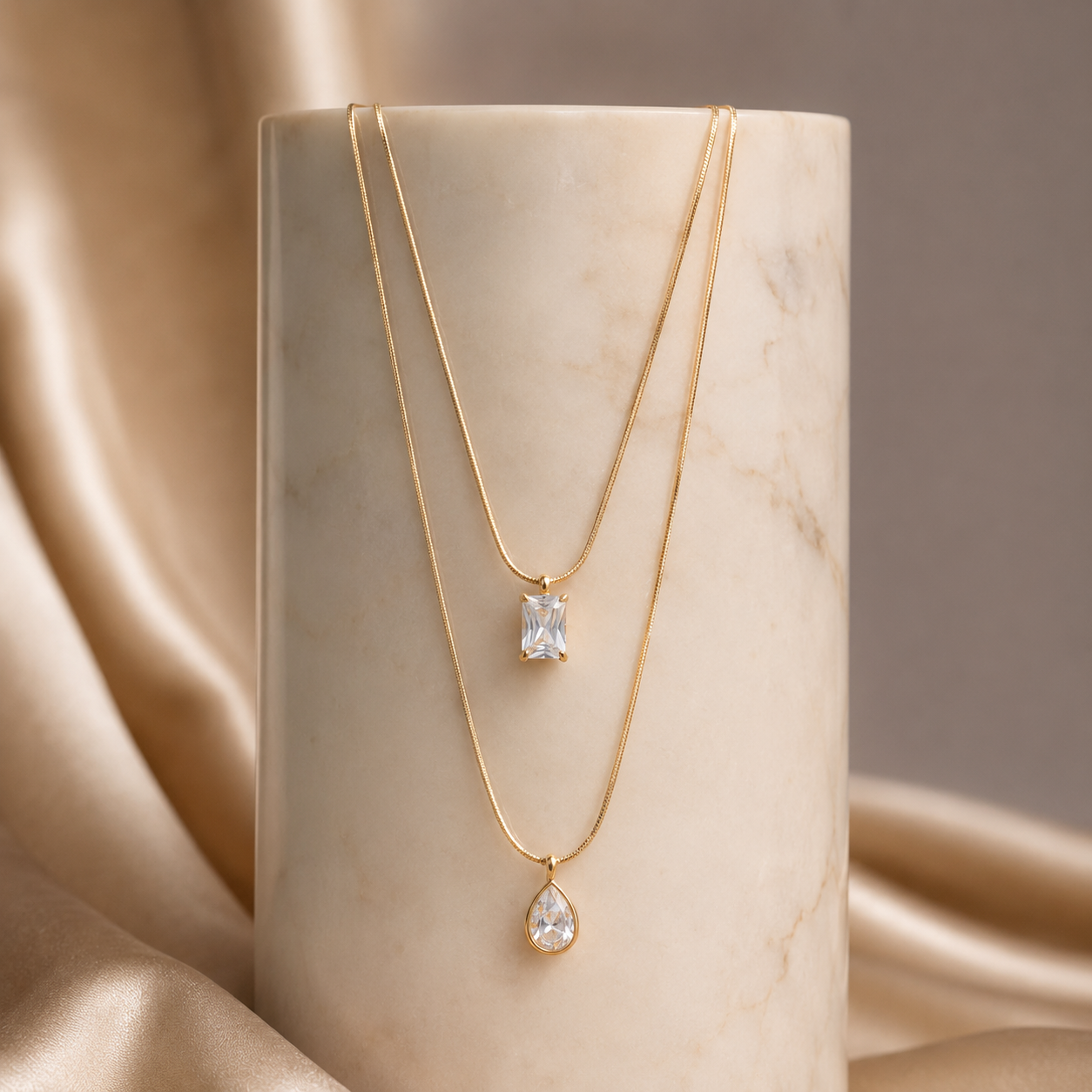 Minimalist Layered Diomonds Pendant Necklace for Women & Girls | Double Layer Diomond Necklace