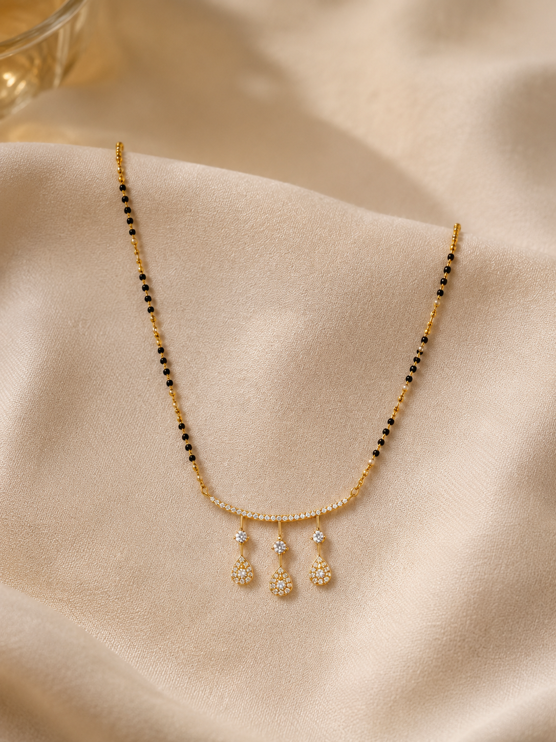 925 Sterling Silver Mangalsutra Necklace for Women | 18K Gold Plated CZ Teardrop Pendant | Rose Gold Plated Available