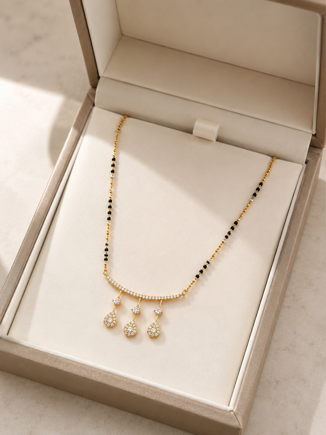 925 Sterling Silver Mangalsutra Necklace for Women | 18K Gold Plated CZ Teardrop Pendant | Rose Gold Plated Available