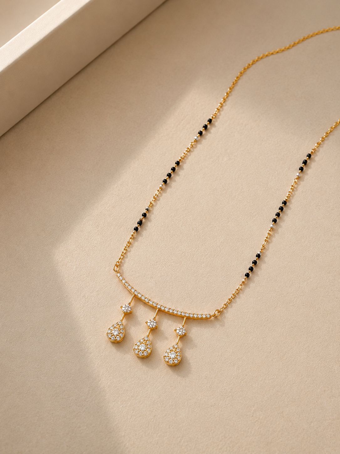 925 Sterling Silver Mangalsutra Necklace for Women | 18K Gold Plated CZ Teardrop Pendant | Rose Gold Plated Available