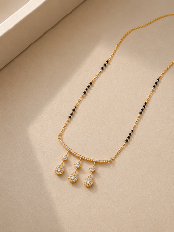 925 Sterling Silver Mangalsutra Necklace for Women | 18K Gold Plated CZ Teardrop Pendant | Rose Gold Plated Available
