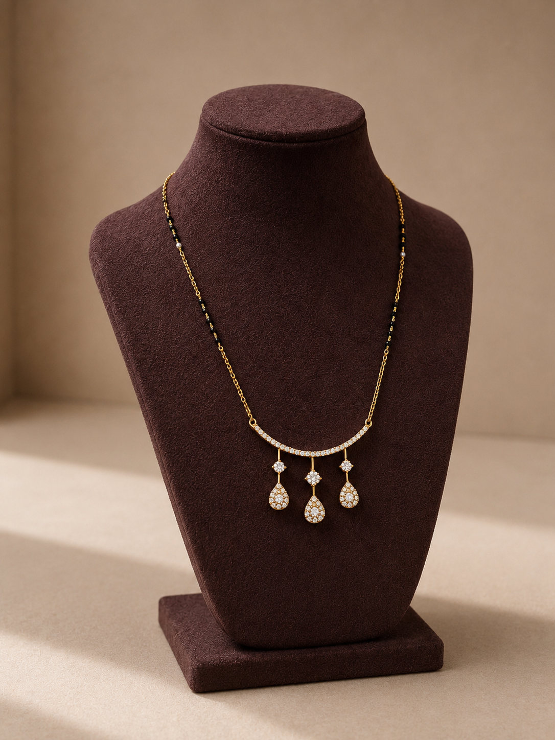 925 Sterling Silver Mangalsutra Necklace for Women | 18K Gold Plated CZ Teardrop Pendant | Rose Gold Plated Available
