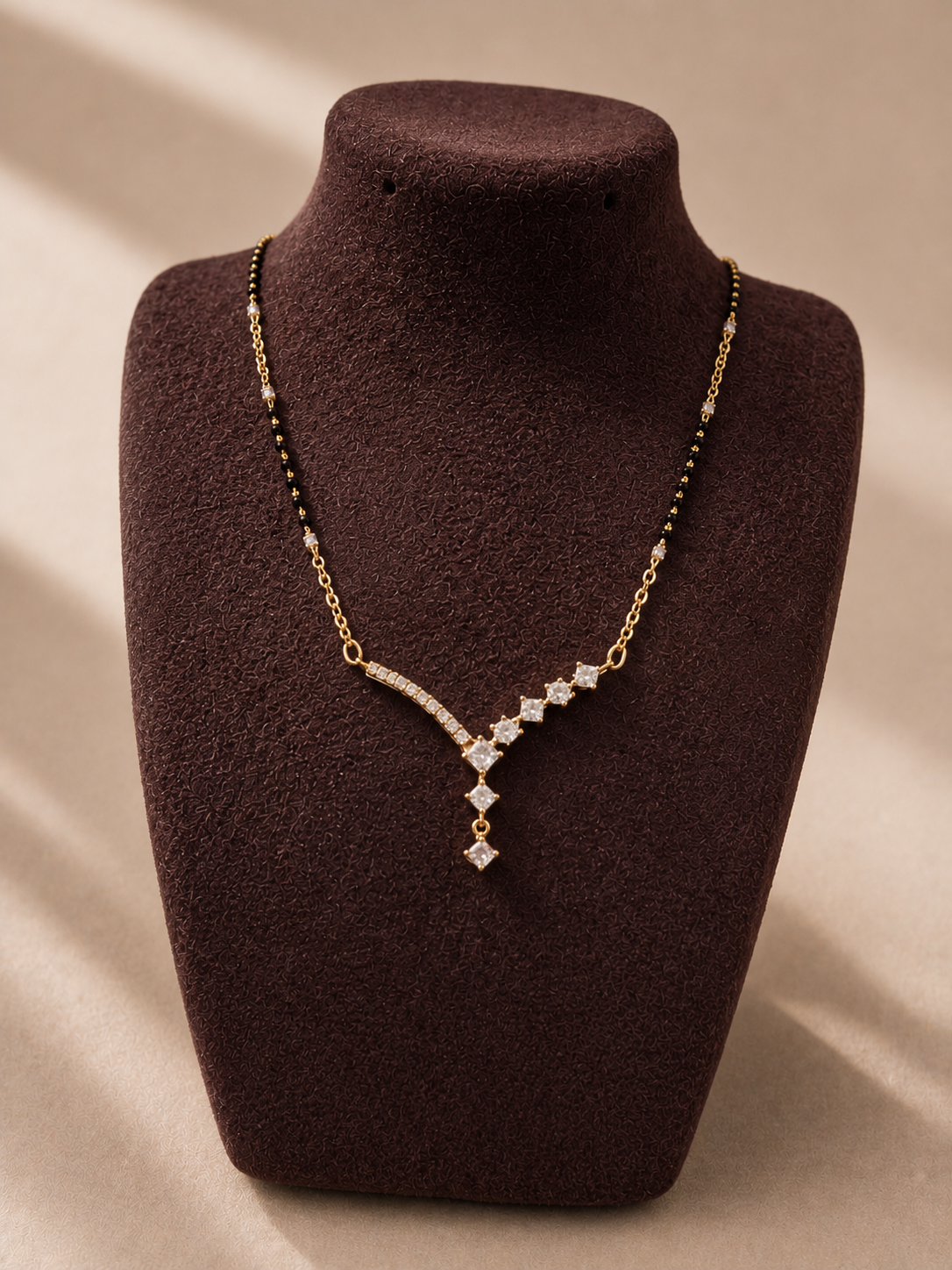 925 Sterling Silver V Shape Mangalsutra Necklace for Women | 18K Gold Plated CZ Diamond Pendant | Rose Gold Plated Available