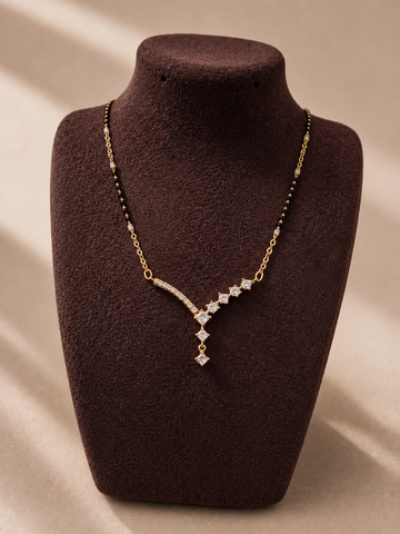 925 Sterling Silver V Shape Mangalsutra Necklace for Women | 18K Gold Plated CZ Diamond Pendant | Rose Gold Plated Available