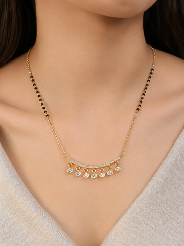 Sterling Silver Mangalsutra Necklace for Women | 18K Gold Plated CZ Diamond Pendant | Rose Gold Plated Available