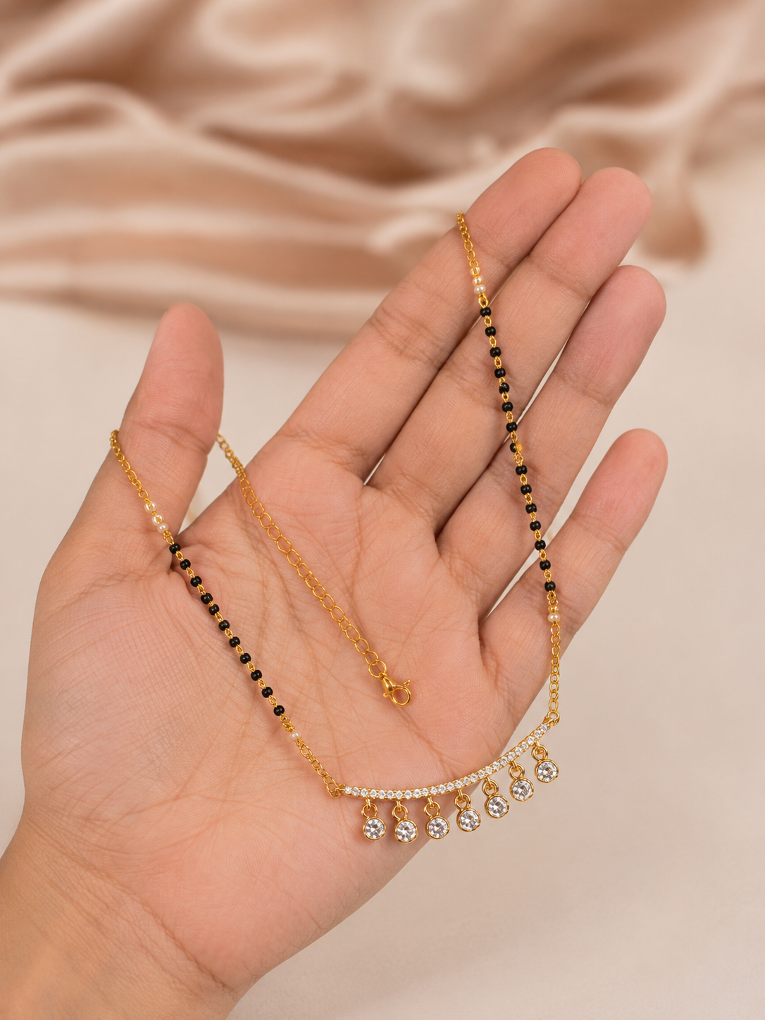 Sterling Silver Mangalsutra Necklace for Women | 18K Gold Plated CZ Diamond Pendant | Rose Gold Plated Available