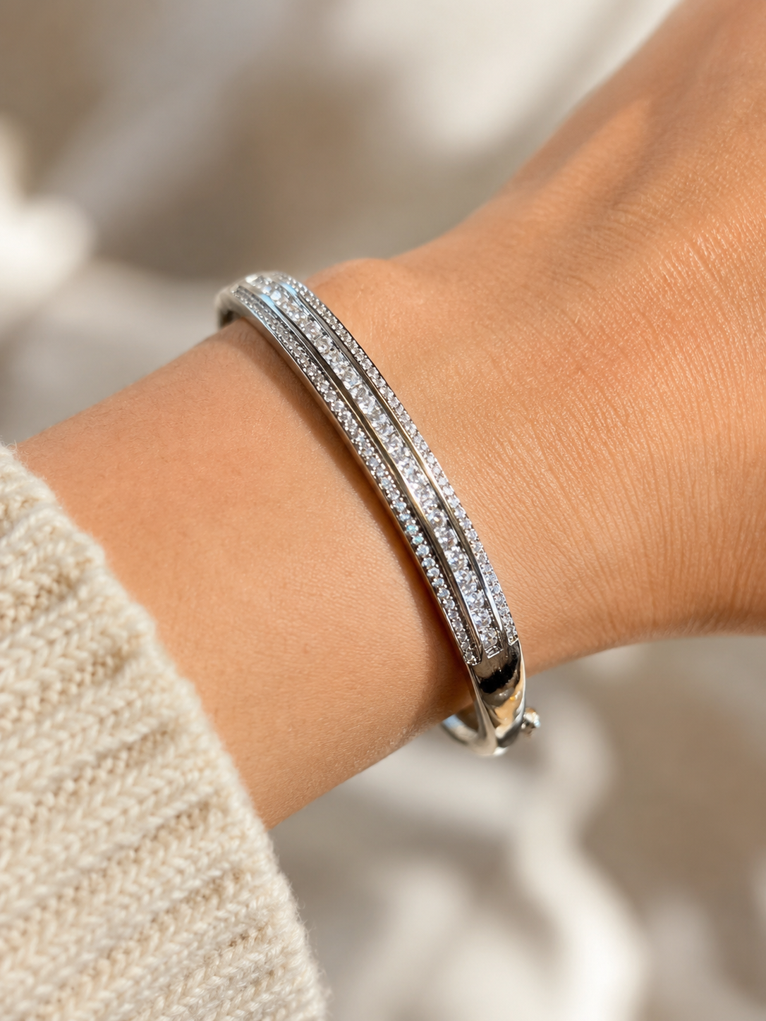 925 Sterling Silver CZ Diamond Bangle Bracelet for Women | Rhodium Plated | Premium Gift Bracelet