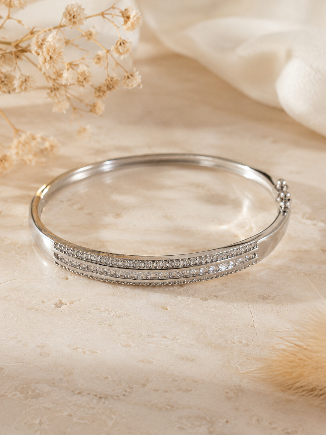 925 Sterling Silver CZ Diamond Bangle Bracelet for Women | Rhodium Plated | Premium Gift Bracelet