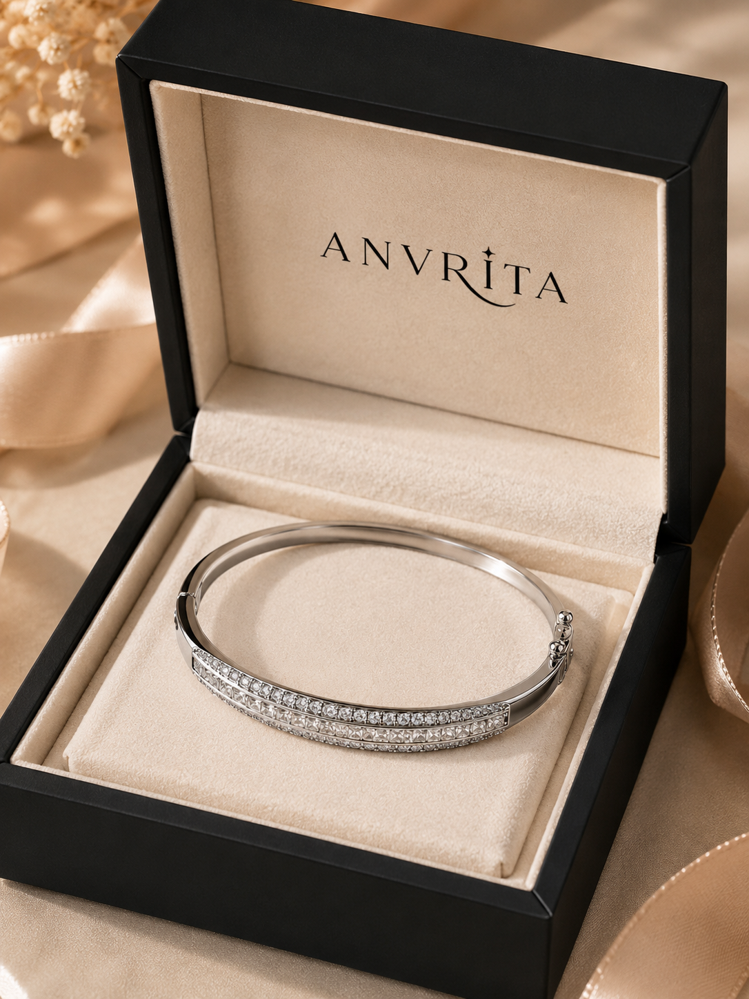 925 Sterling Silver CZ Diamond Bangle Bracelet for Women | Rhodium Plated | Premium Gift Bracelet