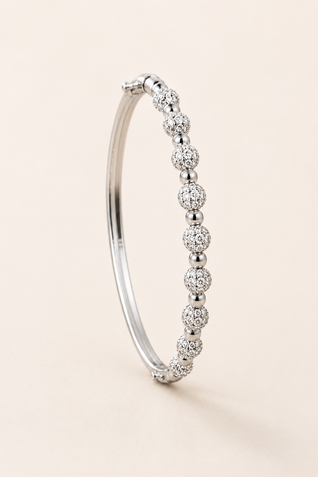 925 Sterling Silver CZ Ball Bangle Bracelet for Women | Rhodium Plated | Premium Crystal Bracelet