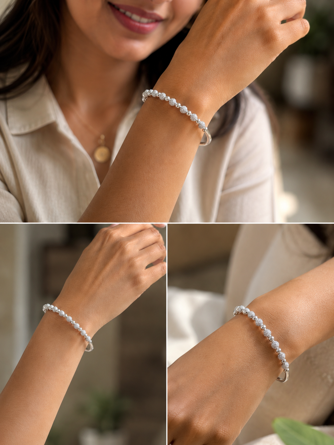 925 Sterling Silver CZ Ball Bangle Bracelet for Women | Rhodium Plated | Premium Crystal Bracelet