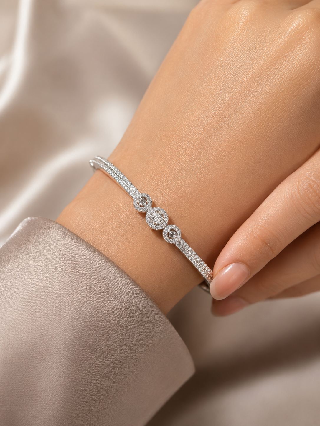 Elegant Silver CZ Diamond Bracelet for Women | Premium Stainless Steel Daily Wear Bracelet