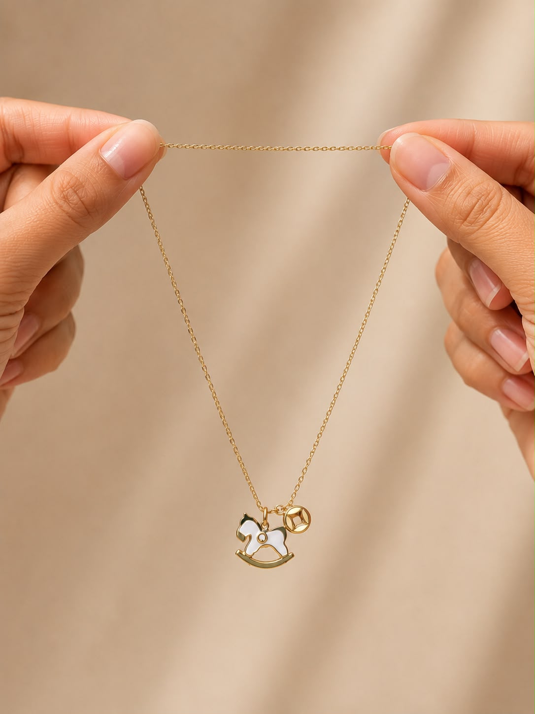 Gold Rocking Horse Charm Pendant Necklace for Women | Minimalist Gold Necklace