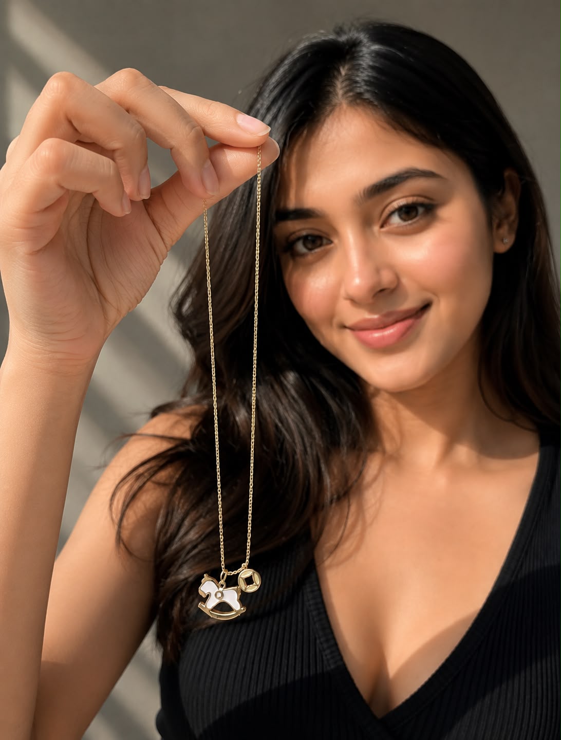 Gold Rocking Horse Charm Pendant Necklace for Women | Minimalist Gold Necklace