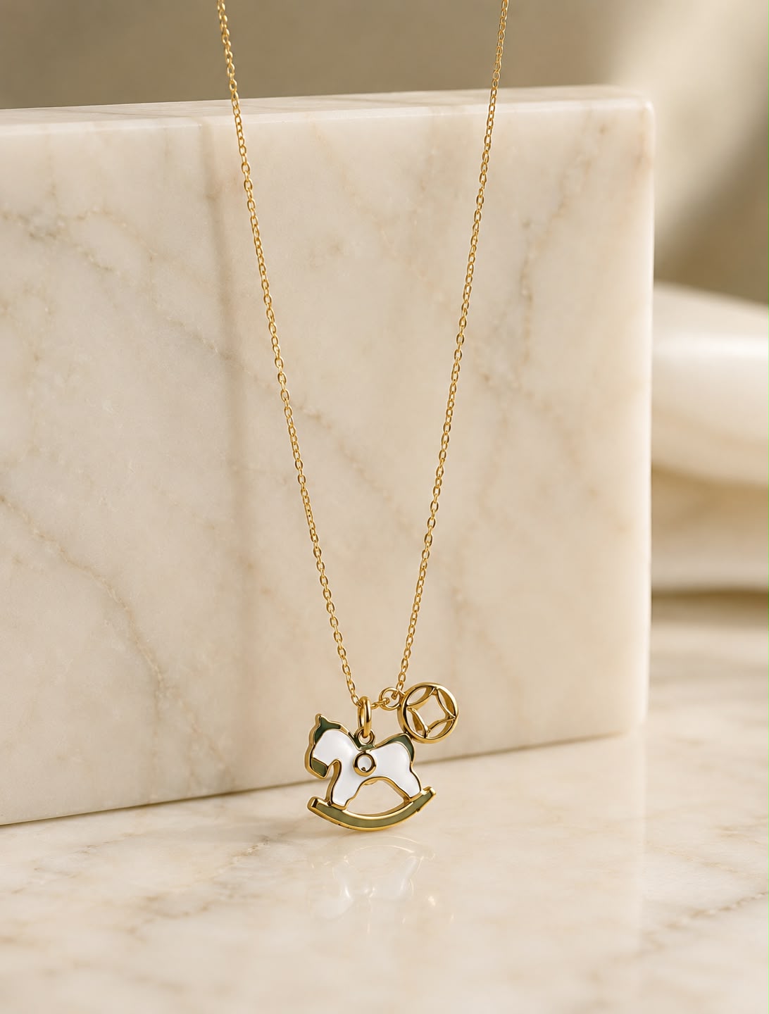Gold Rocking Horse Charm Pendant Necklace for Women | Minimalist Gold Necklace