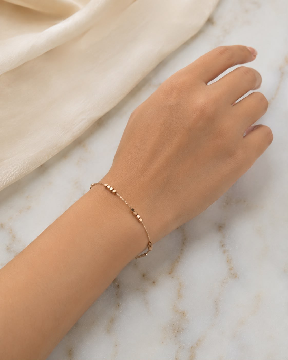 Minimalist Gold Tone Beaded Chain Bracelet for Women and Girls| Adjustable Delicate Bracelet