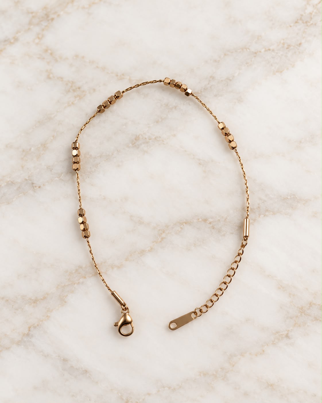 Minimalist Gold Tone Beaded Chain Bracelet for Women and Girls| Adjustable Delicate Bracelet