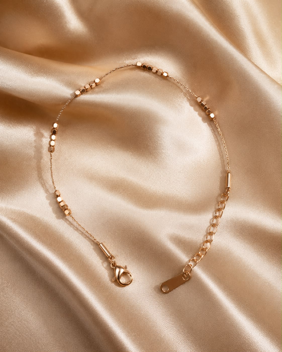 Minimalist Gold Tone Beaded Chain Bracelet for Women and Girls| Adjustable Delicate Bracelet