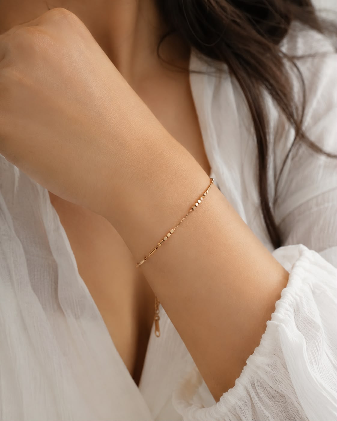 Minimalist Gold Tone Beaded Chain Bracelet for Women and Girls| Adjustable Delicate Bracelet