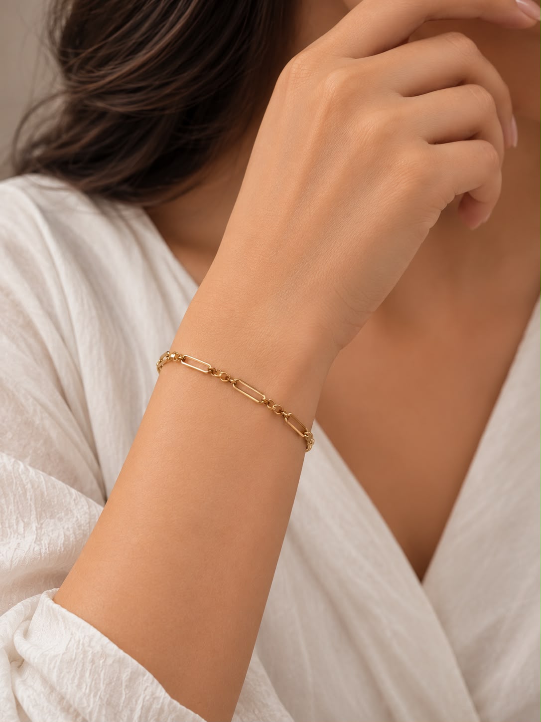 Minimalist Gold Tone Link Bracelet for Women and Girls | Elegant Chain Bracelet