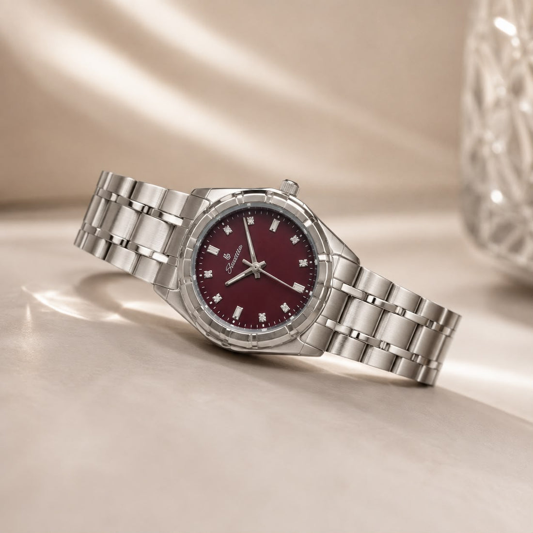 Scottie Girls Women's Silver Stainless Steel Watch with Burgundy Dial | Elegant Analog Wrist Watch