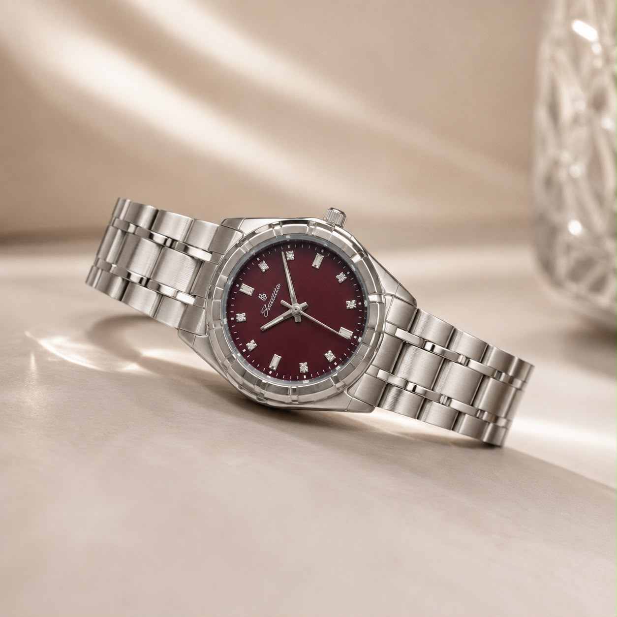 Scottie Girls Women's Silver Stainless Steel Watch with Burgundy Dial | Elegant Analog Wrist Watch