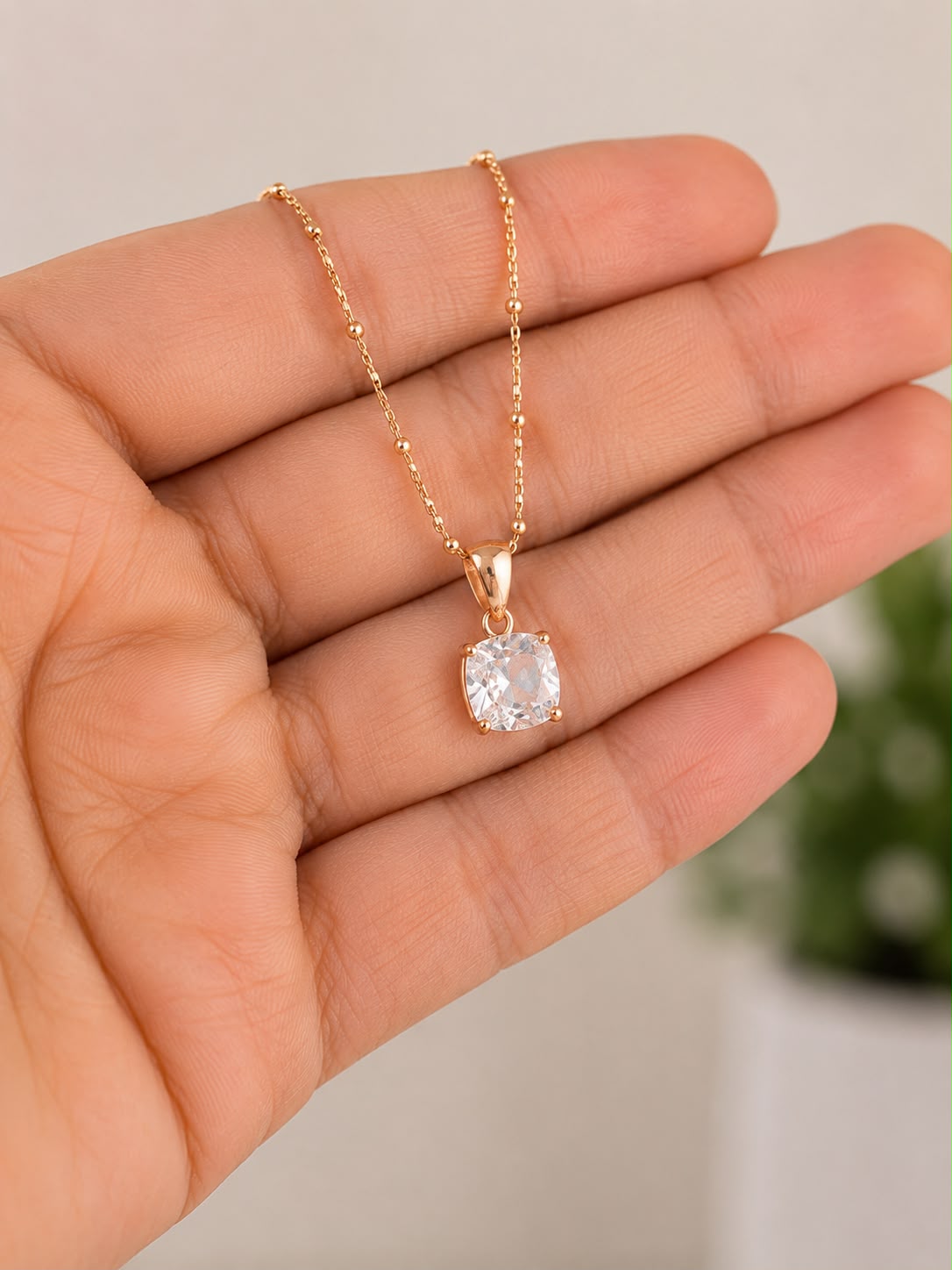 Gold Tone Solitaire Diamond Pendant Necklace for Women & Girls | Minimal Crystal Necklace