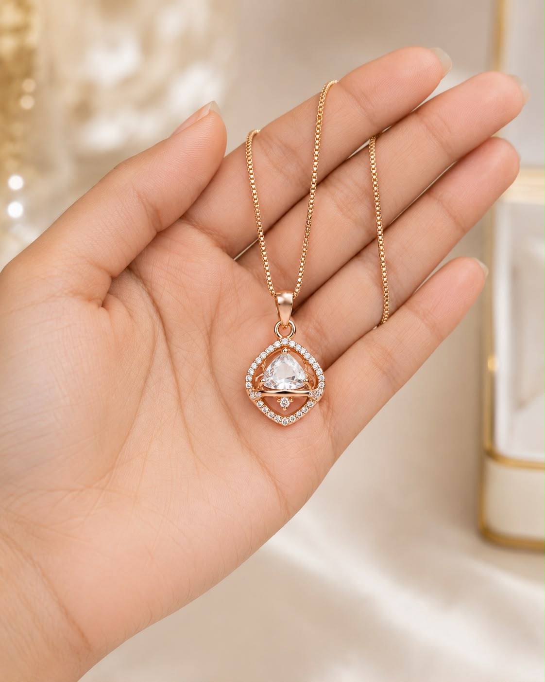 Gold Tone Diamond Pendant Necklace for Women & Girls | Elegant Crystal Necklace