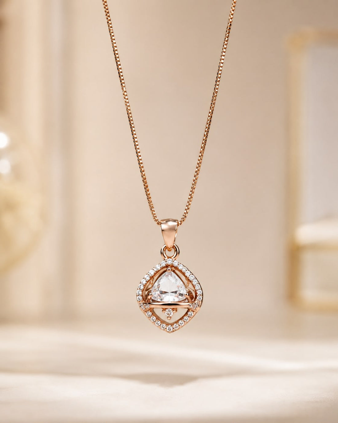 Gold Tone Diamond Pendant Necklace for Women & Girls | Elegant Crystal Necklace