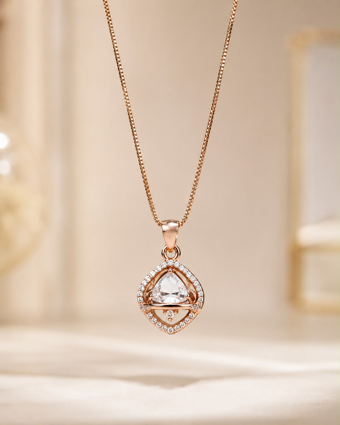 Gold Tone Diamond Pendant Necklace for Women & Girls | Elegant Crystal Necklace