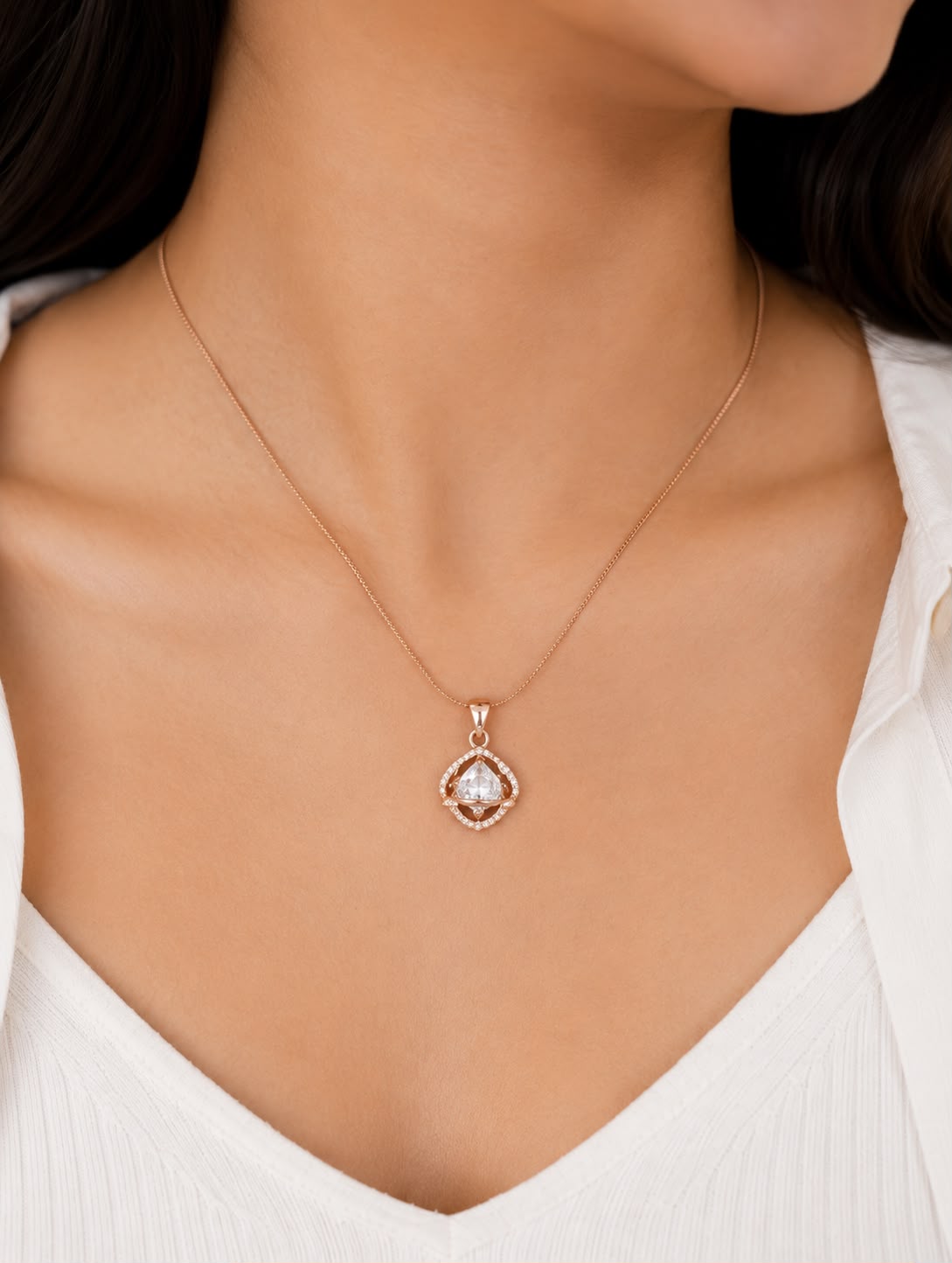 Gold Tone Diamond Pendant Necklace for Women & Girls | Elegant Crystal Necklace