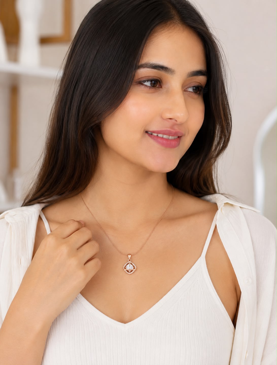 Gold Tone Diamond Pendant Necklace for Women & Girls | Elegant Crystal Necklace