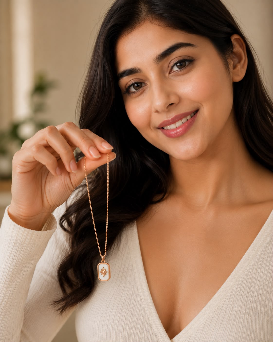 Gold Tone Floral Mother of Pearl Pendant Necklace for Women & Girls | Elegant Daily Wear Chain