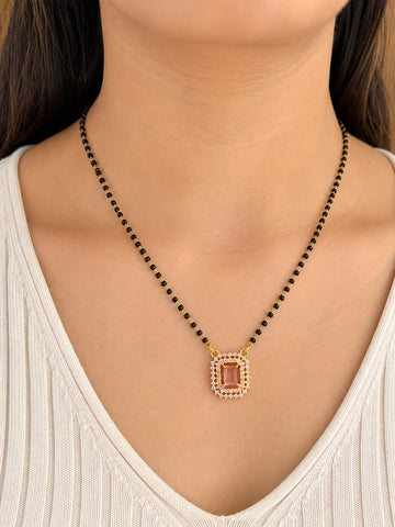 Gold Tone Pink Stone Mangalsutra for Women | Diamond Accent Daily Wear Mangalsutra