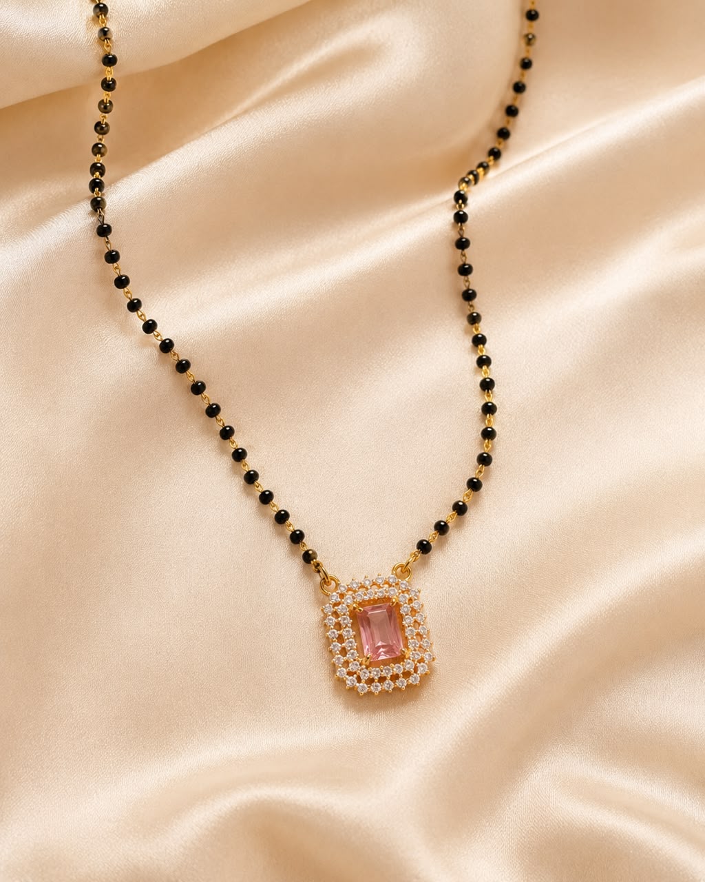 Gold Tone Pink Stone Mangalsutra for Women | Diamond Accent Daily Wear Mangalsutra