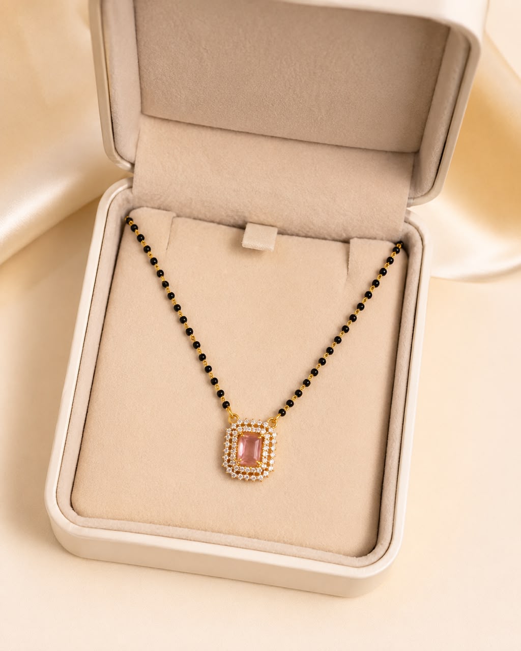 Gold Tone Pink Stone Mangalsutra for Women | Diamond Accent Daily Wear Mangalsutra
