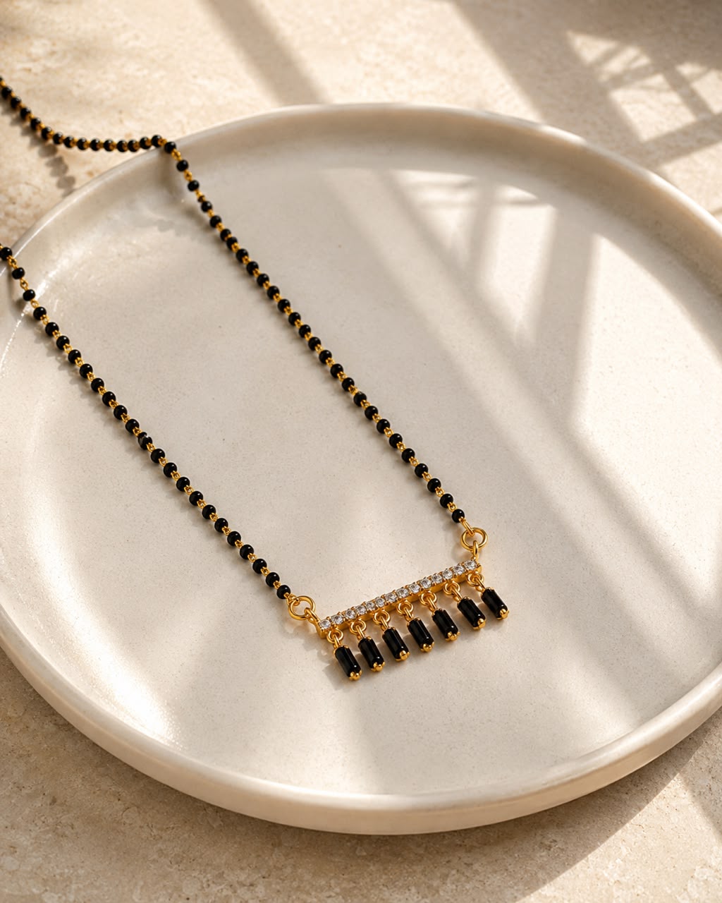 Gold Tone Black Bead Diamond Mangalsutra for Women | Minimal Daily Wear Mangalsutra