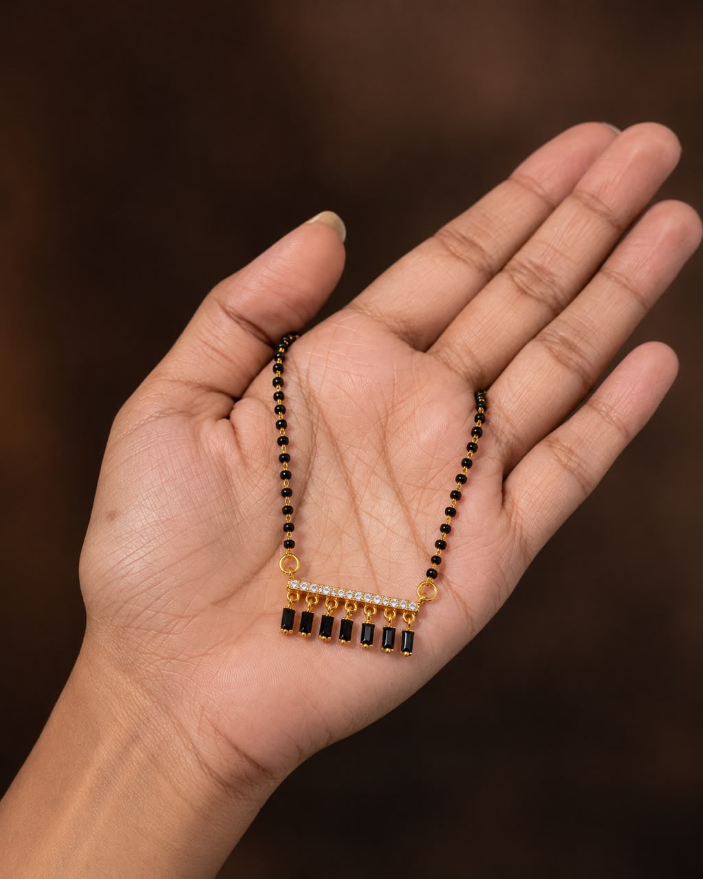 Gold Tone Black Bead Diamond Mangalsutra for Women | Minimal Daily Wear Mangalsutra