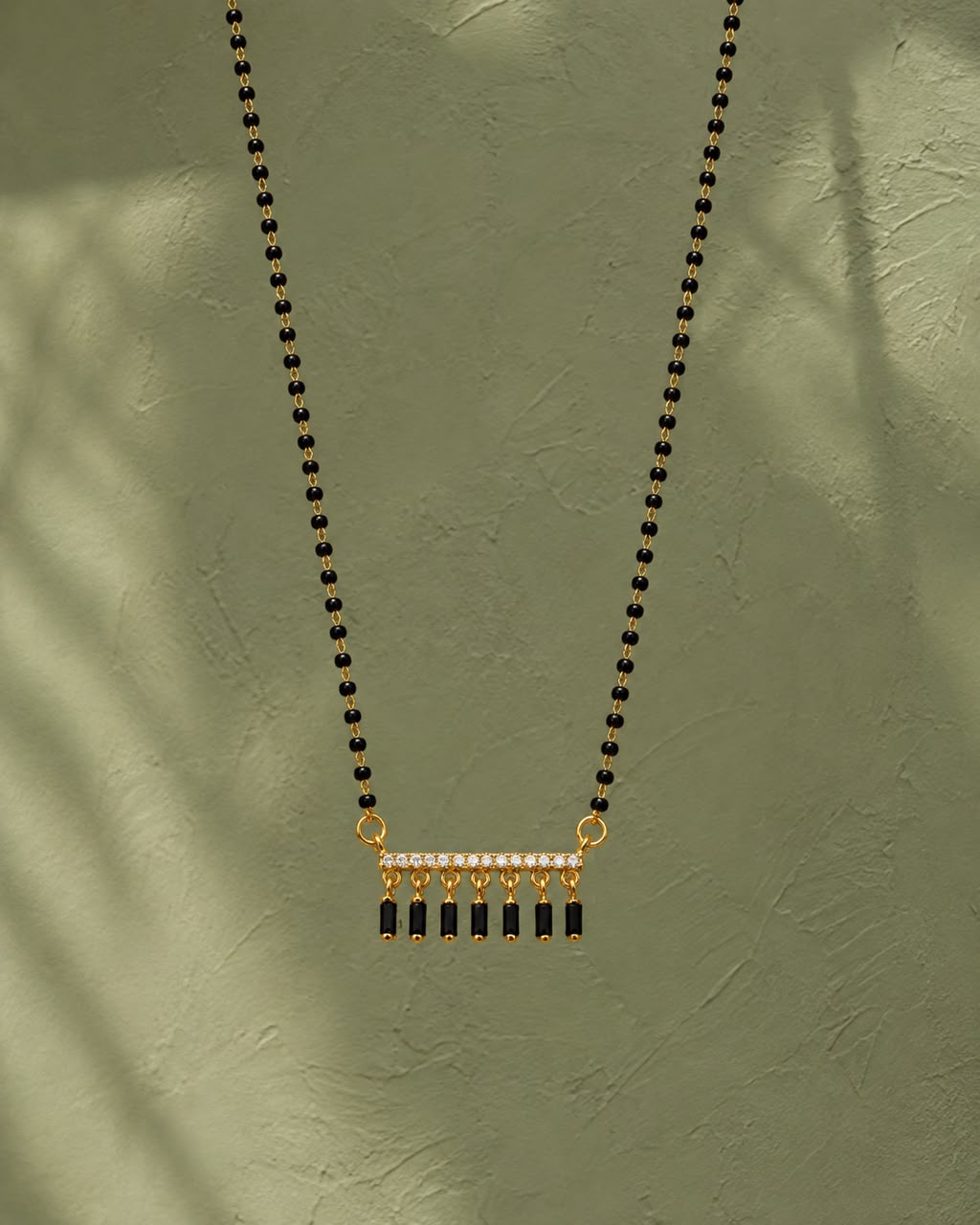 Gold Tone Black Bead Diamond Mangalsutra for Women | Minimal Daily Wear Mangalsutra