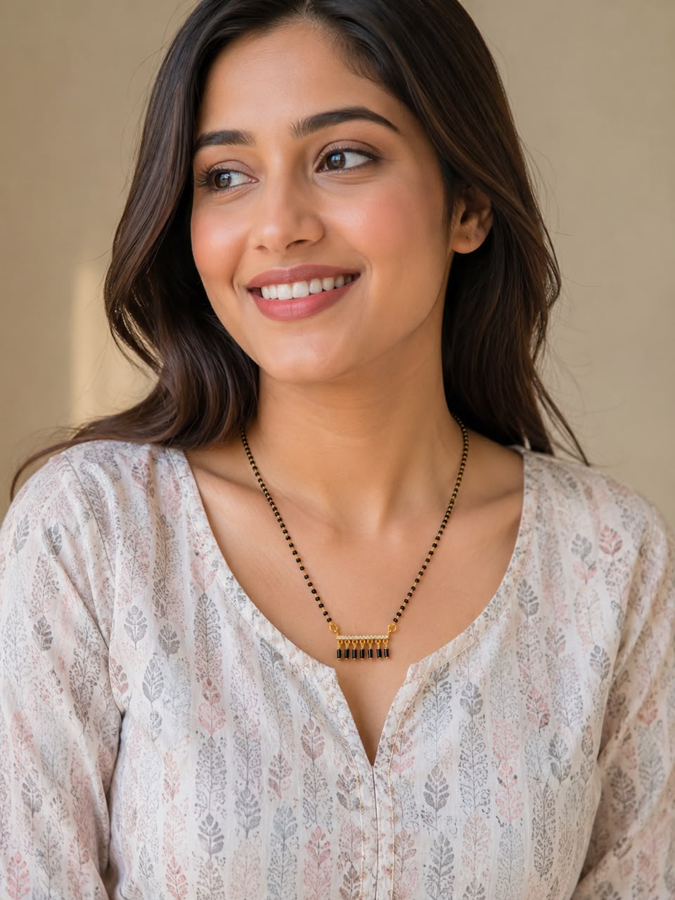 Gold Tone Black Bead Diamond Mangalsutra for Women | Minimal Daily Wear Mangalsutra