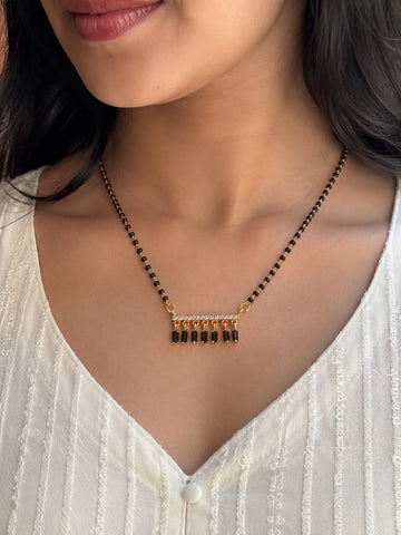 Gold Tone Black Bead Diamond Mangalsutra for Women | Minimal Daily Wear Mangalsutra